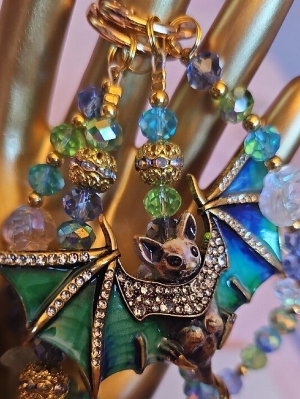 CHARMS: Green and Gold Bat Pendant Purse Charm - Picture 2 of 5
